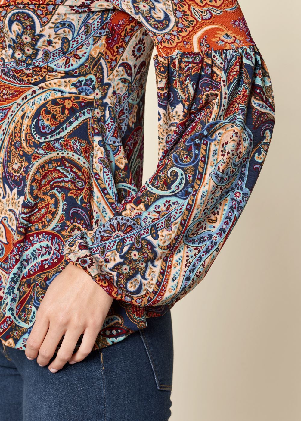 Venus Cold-Shoulder Paisley Top in Orange Multi