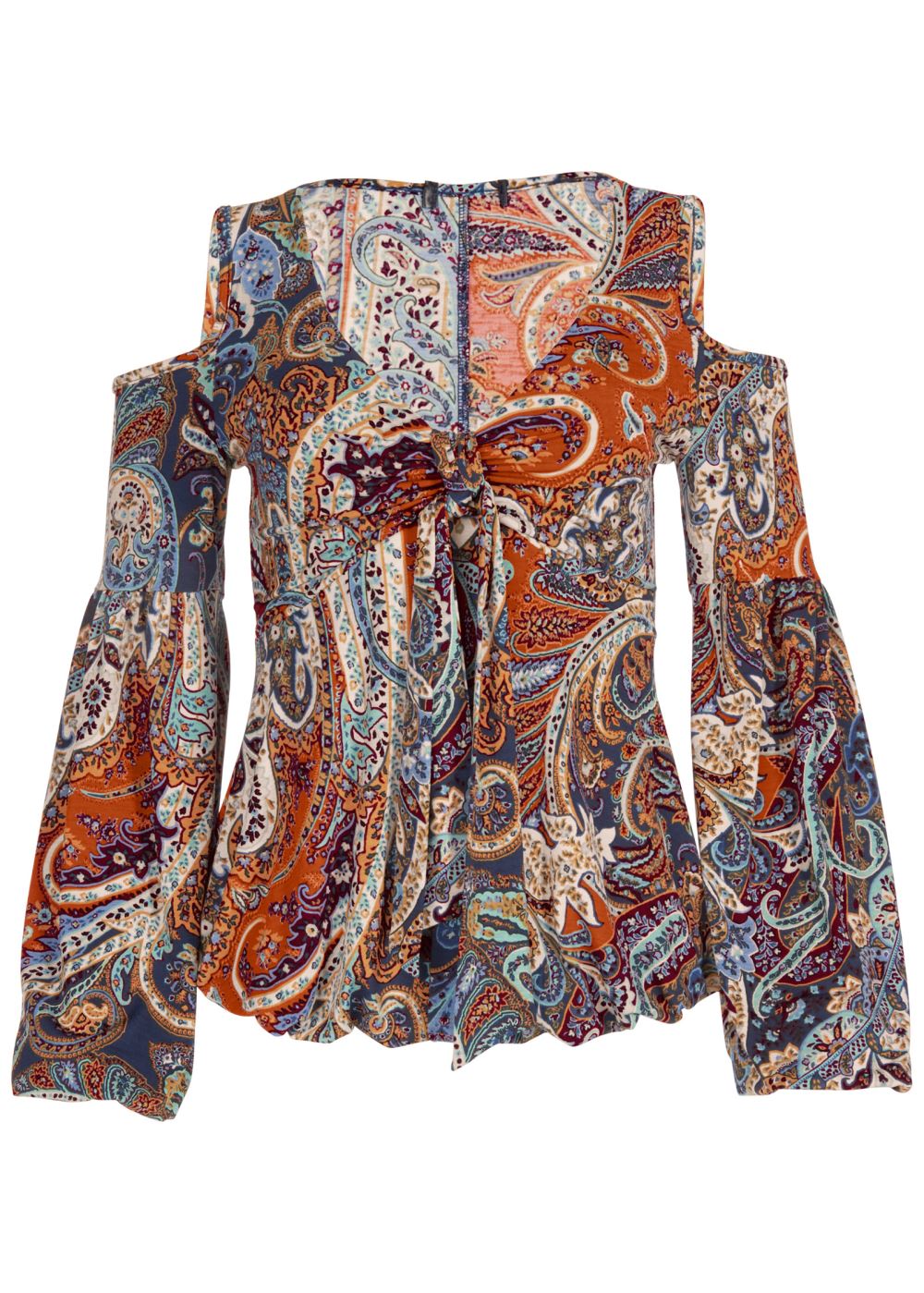 Venus Cold-Shoulder Paisley Top in Orange Multi