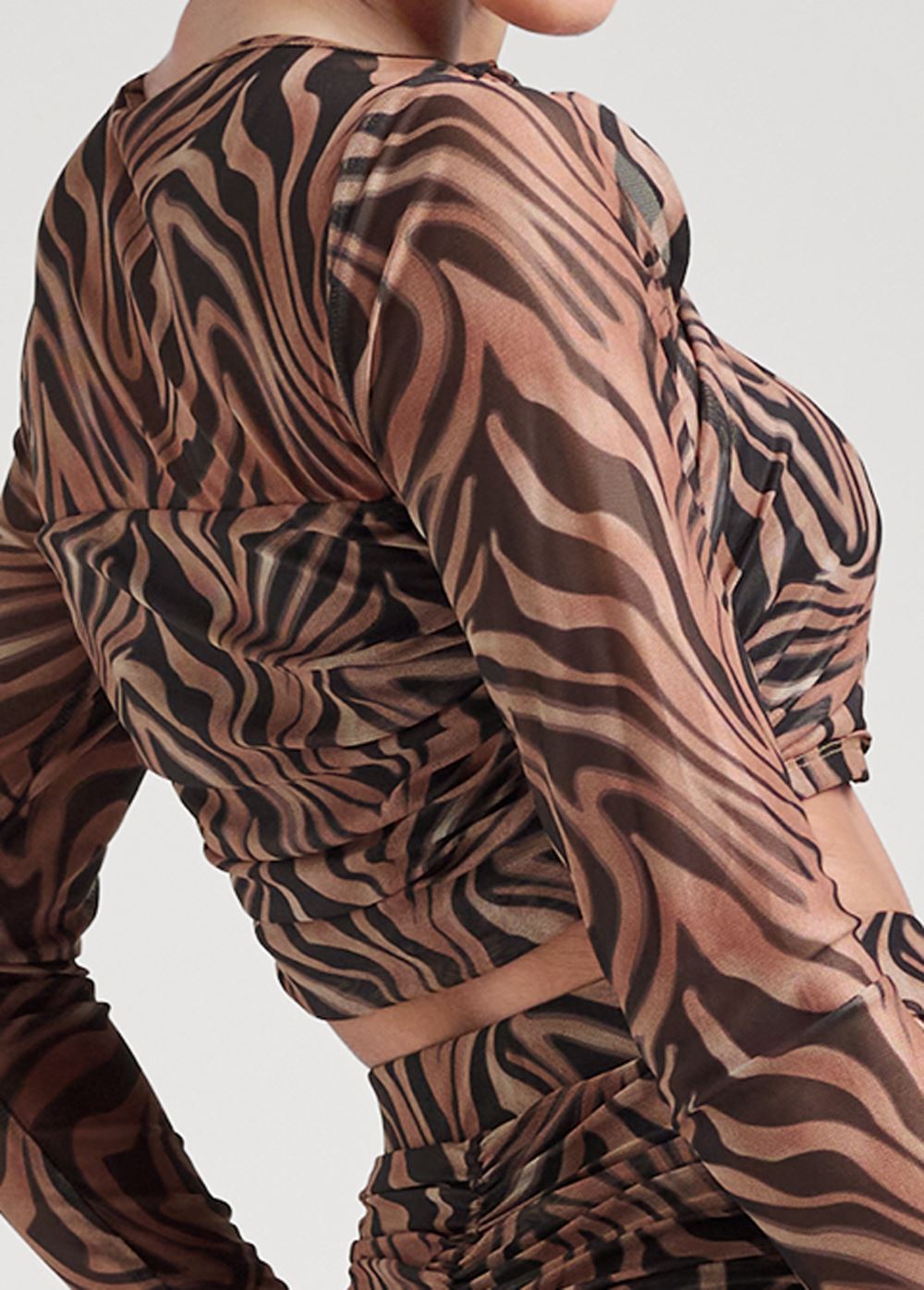 Venus Printed Top And Skirt Set - Black & Tan