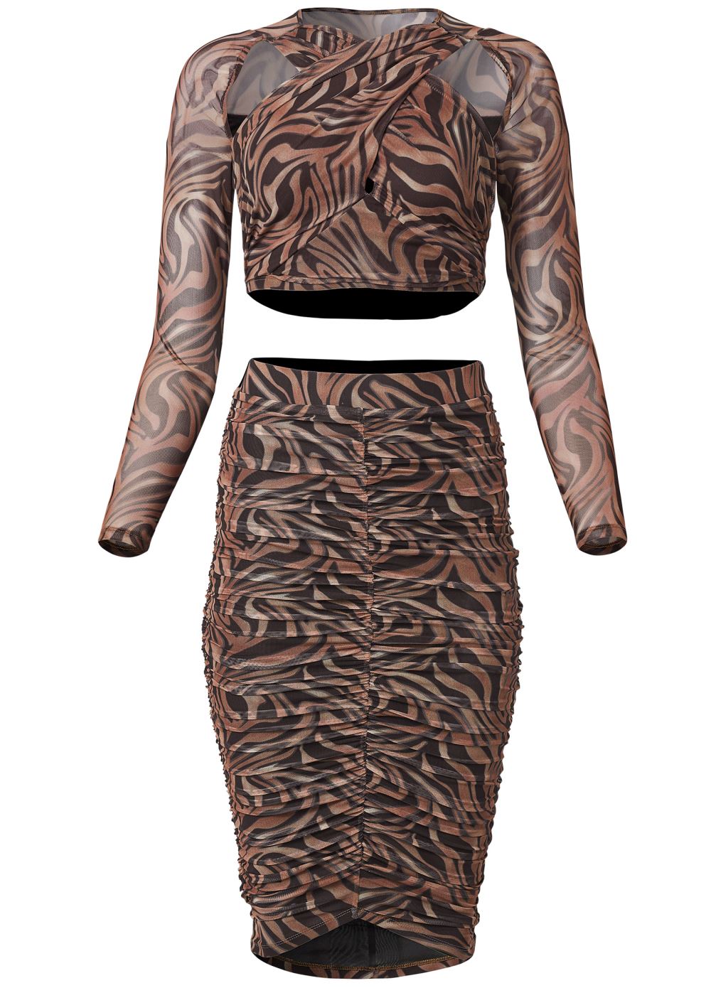 Venus Printed Top And Skirt Set - Black & Tan
