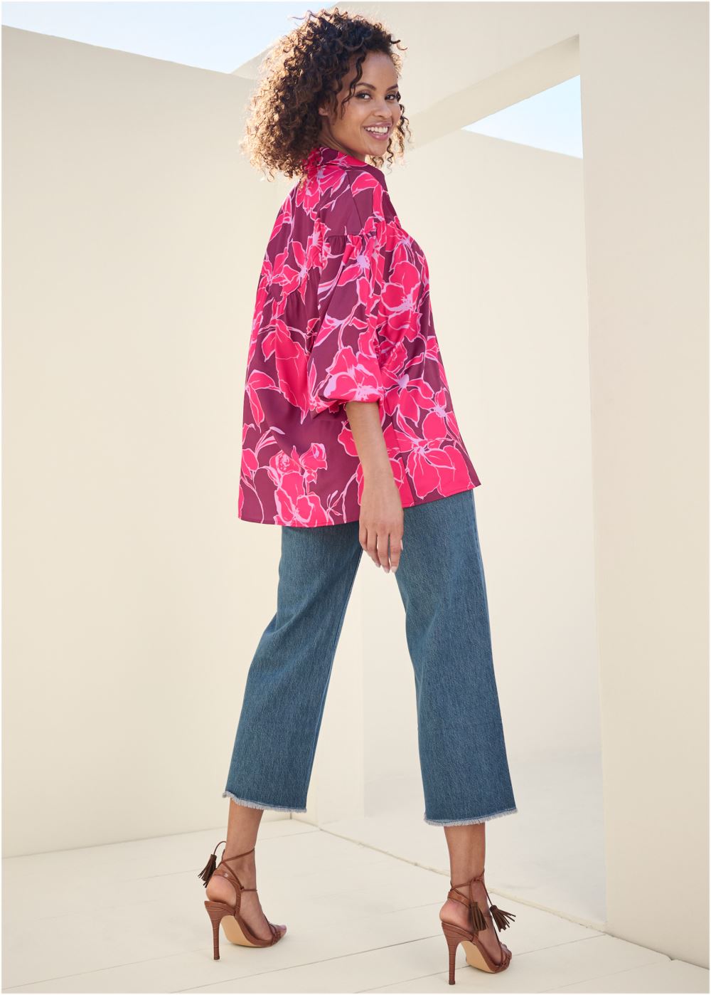 Venus Smocked Front Blouse in Pink Multi
