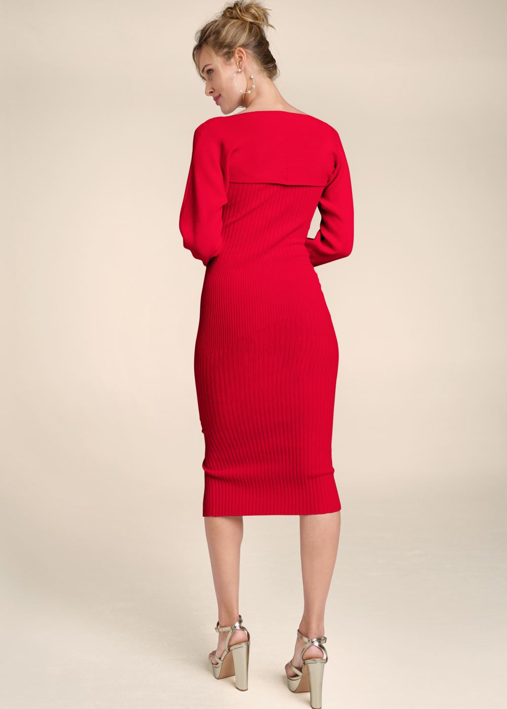 Venus Sweater Dress With Shrug - Red