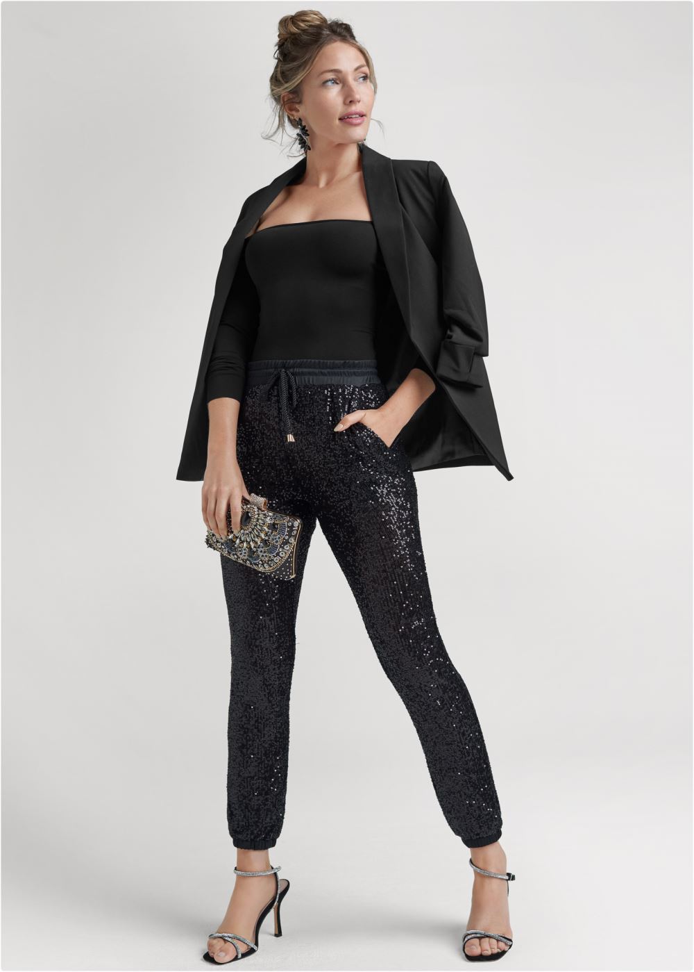 Venus Embellished Twist Heels in Black