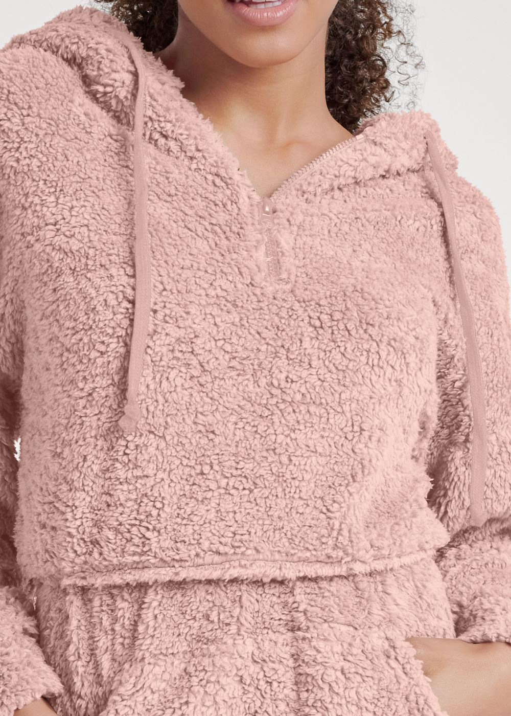 Venus Cozy Sherpa Neck-Zip Dress in Peach Blush