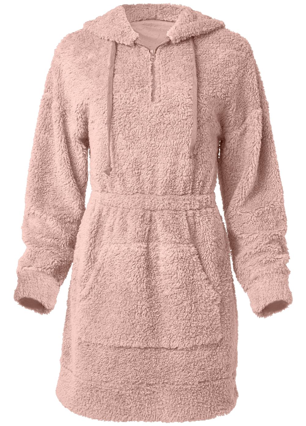 Venus Cozy Sherpa Neck-Zip Dress in Peach Blush