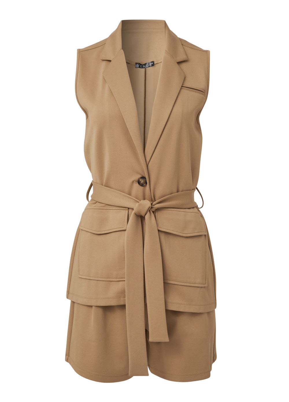 Venus Sleeveless Blazer Short Set - Camel