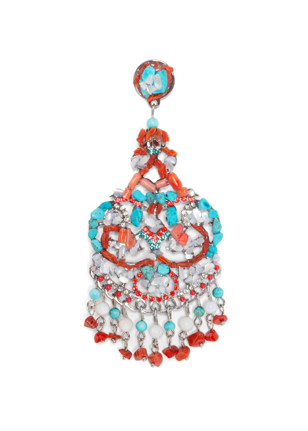 Venus Beaded Chandelier Earrings in Red Multi