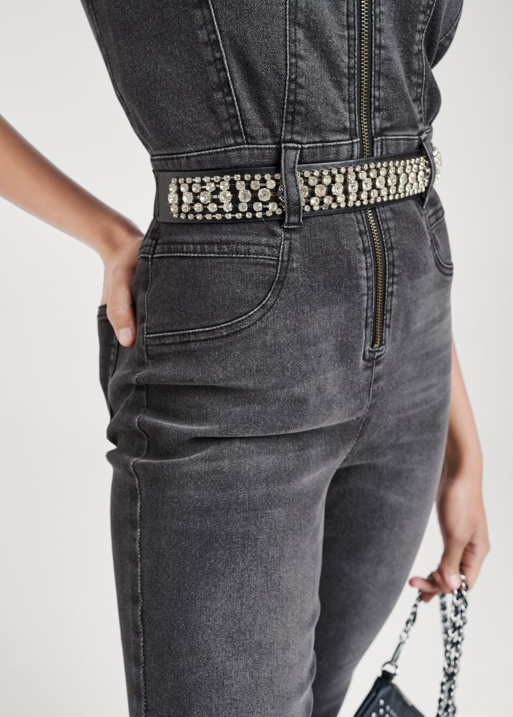 Venus Sleeveless Denim Jumpsuit in Dark Wash