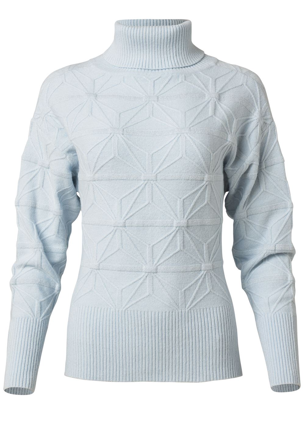 Venus VENUS | Diamond Cable Turtleneck Sweater in Light Blue
