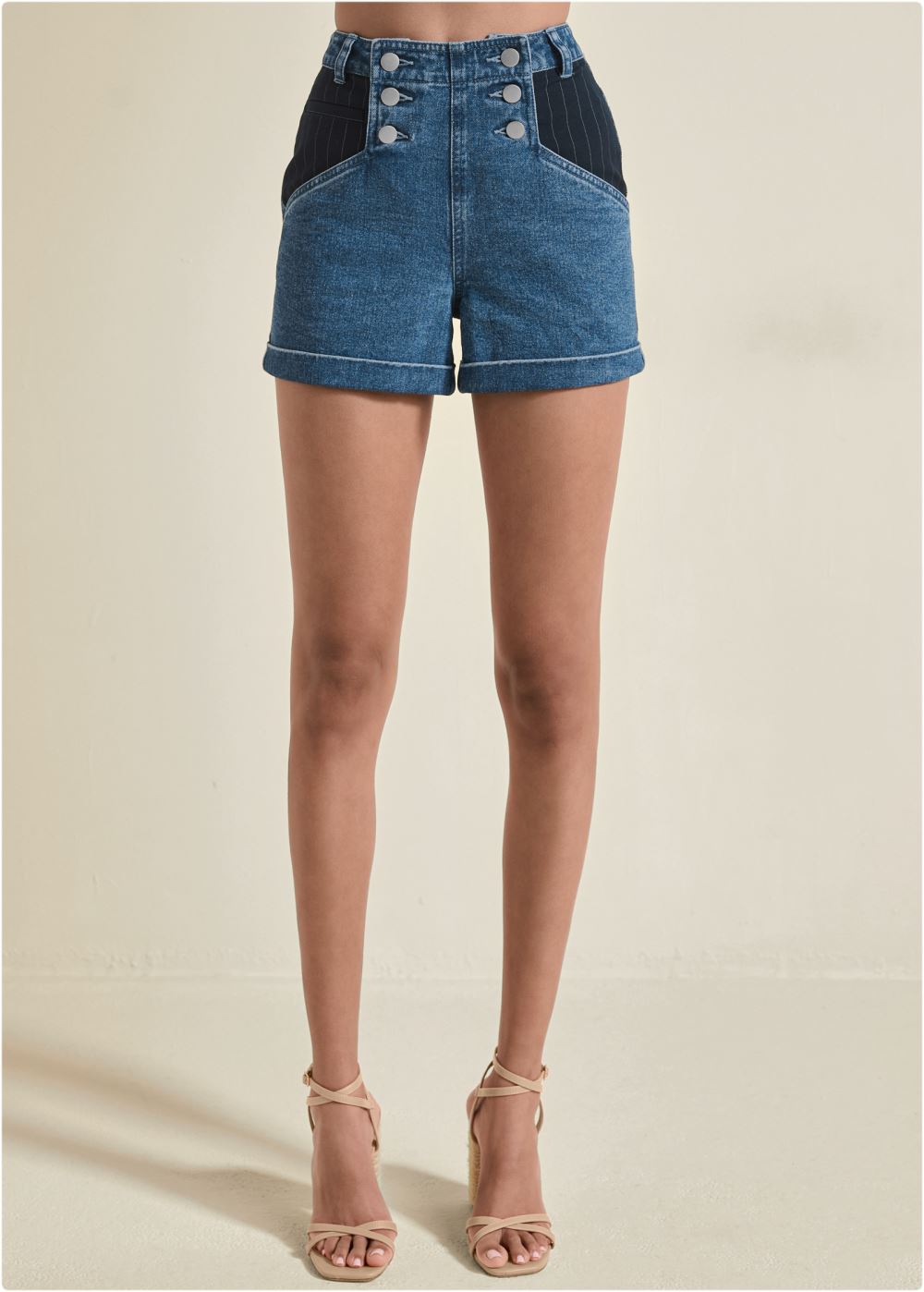 Venus Medium Wash SUITING DENIM MIXED SHORTS