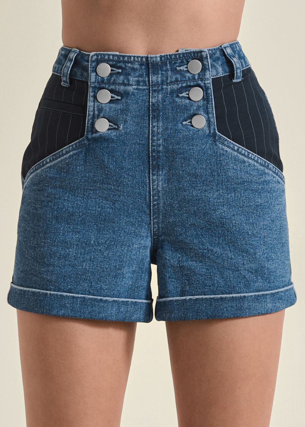 Venus Medium Wash SUITING DENIM MIXED SHORTS