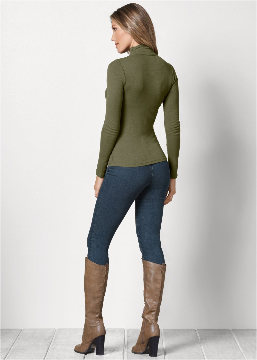 Venus Cutout Mock-Neck Top in Olive