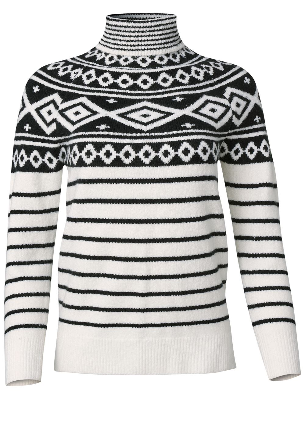 Venus VENUS | Fair Isle Turtleneck Sweater in White & Black