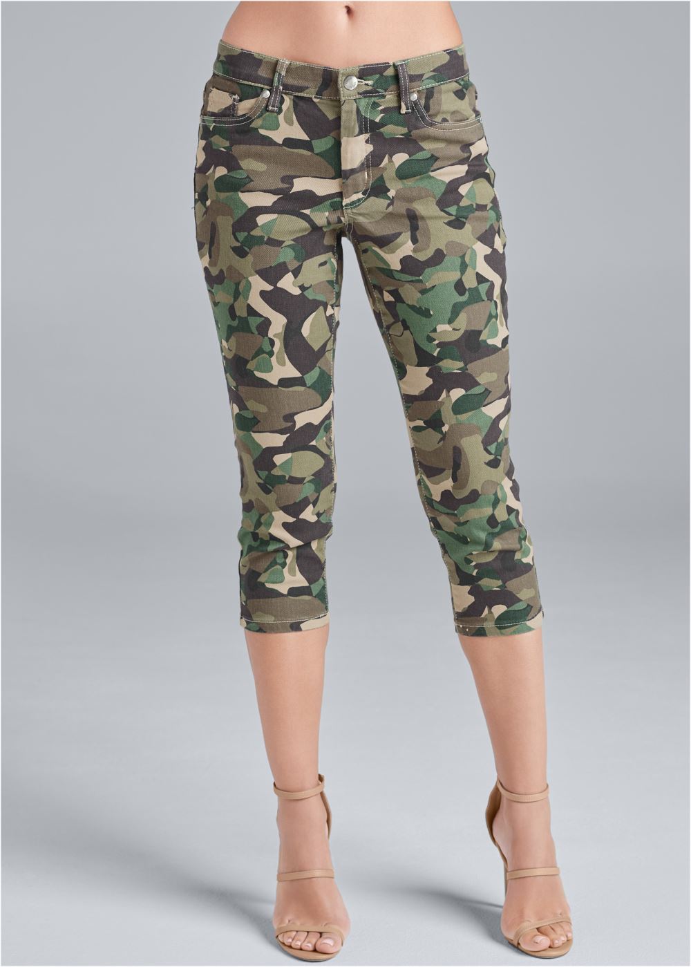 Venus Capri Jeans in Olive Multi