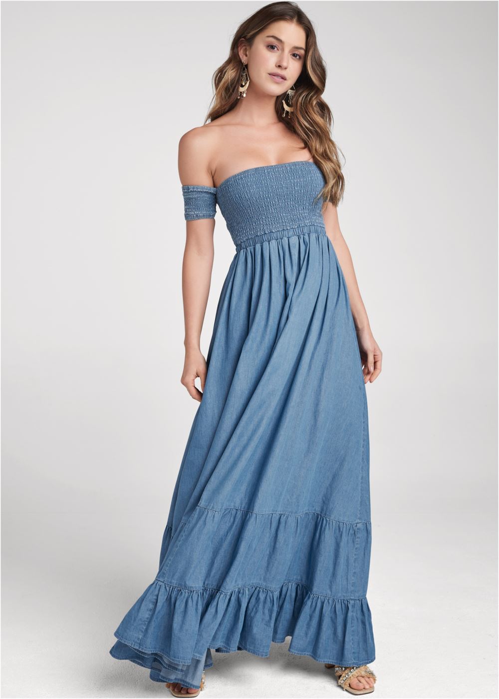 Venus Off-The-Shoulder Maxi Dress - Medium Wash