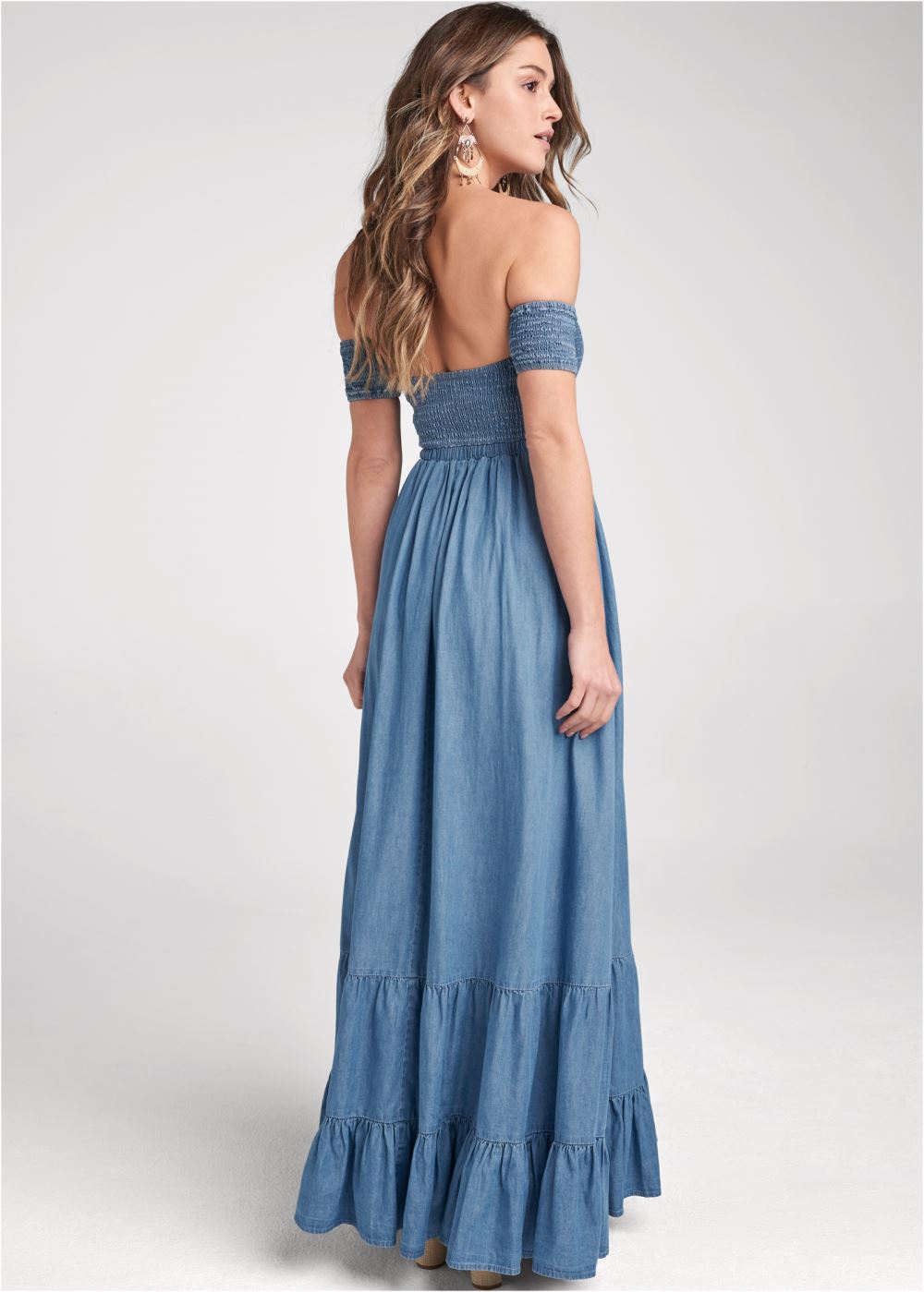 Venus Off-The-Shoulder Maxi Dress - Medium Wash