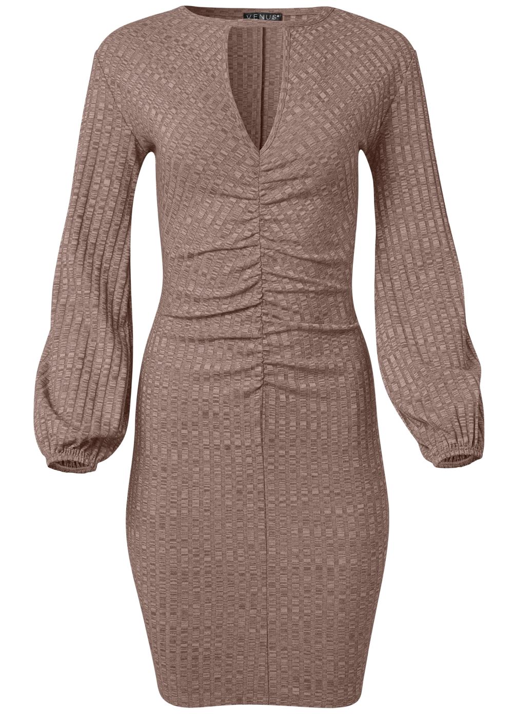 Venus Balloon Sleeve Ruched Dress - Taupe