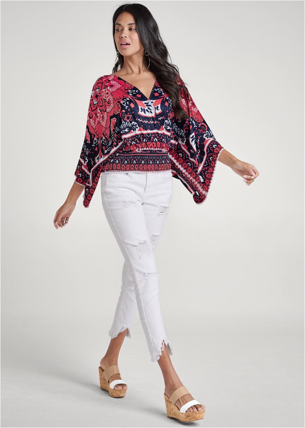 Venus Bandana Print Kimono Top in Red Multi