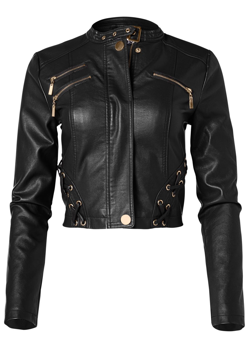 Venus Faux-Leather Lace-Up Jacket in Black