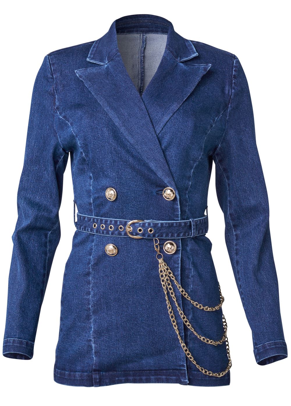 Venus Chain Detail Jean Jacket in Medium Wash