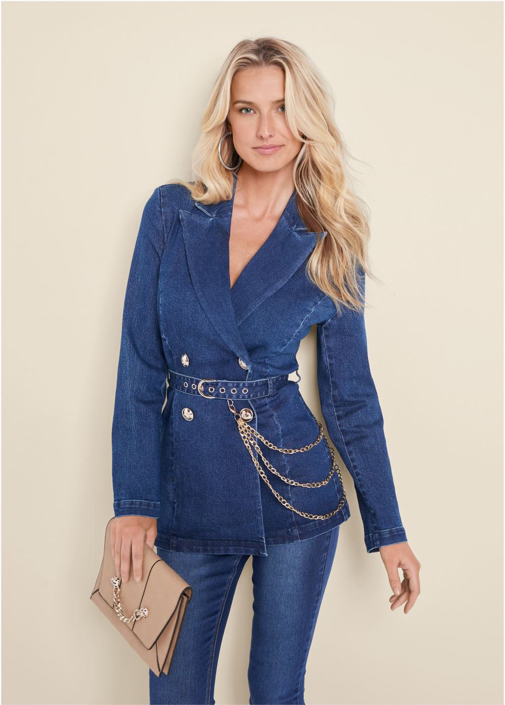 Venus Chain Detail Jean Jacket in Medium Wash