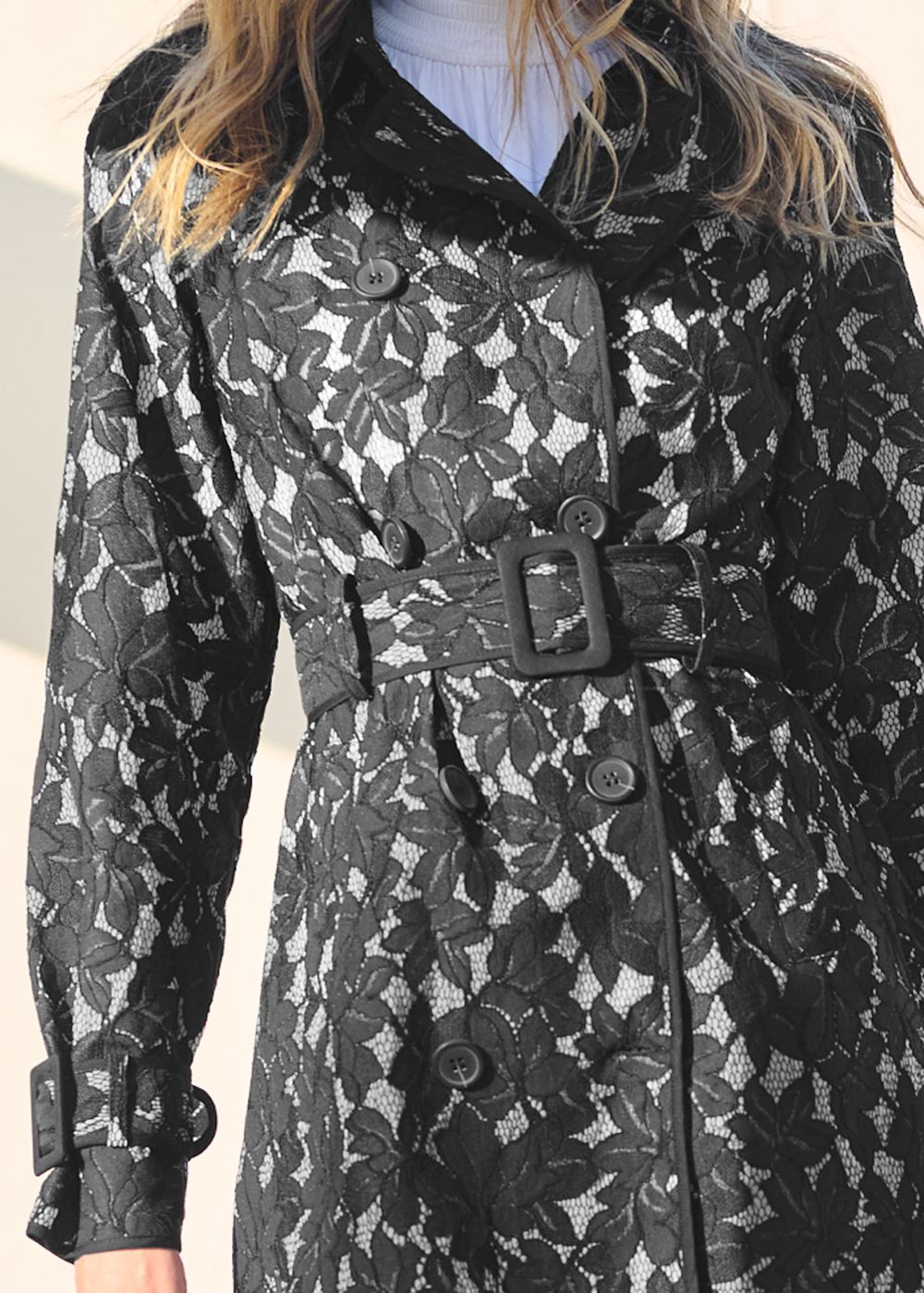 Venus Lace Trench Jacket in Black