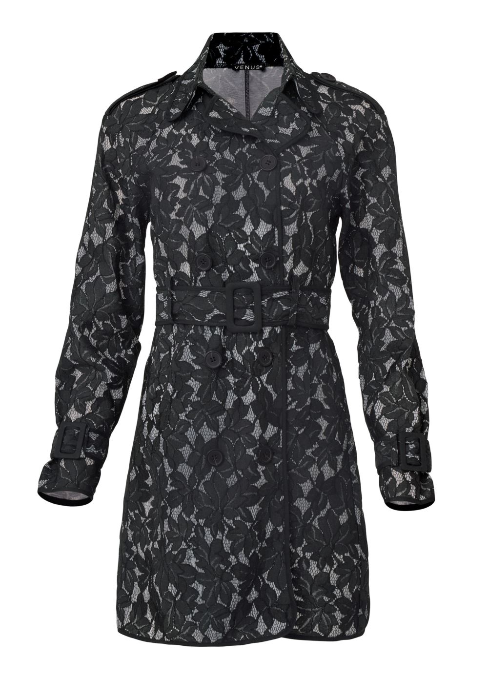 Venus Lace Trench Jacket in Black