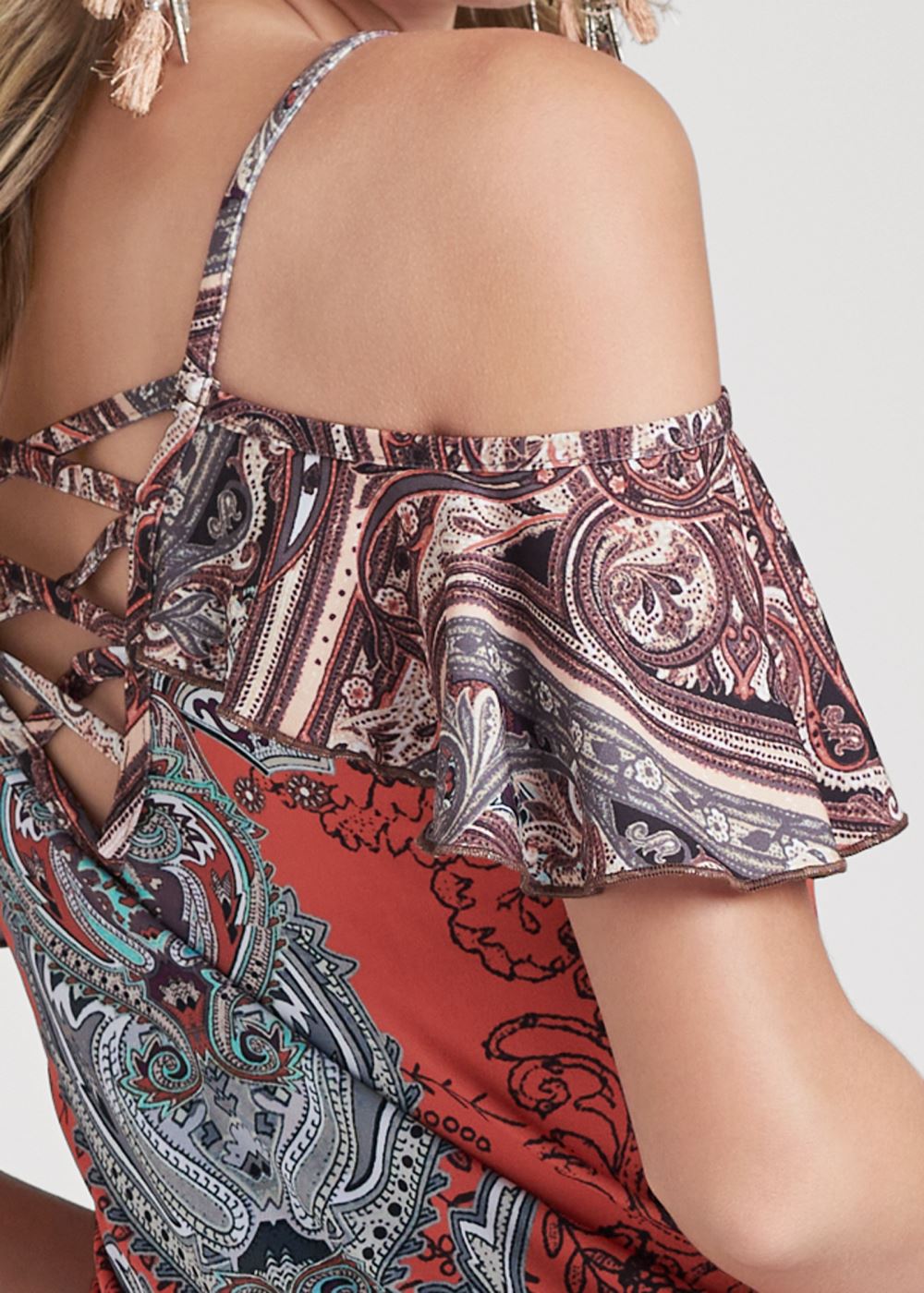 Venus Paisley Cold-Shoulder Top in Rust Multi
