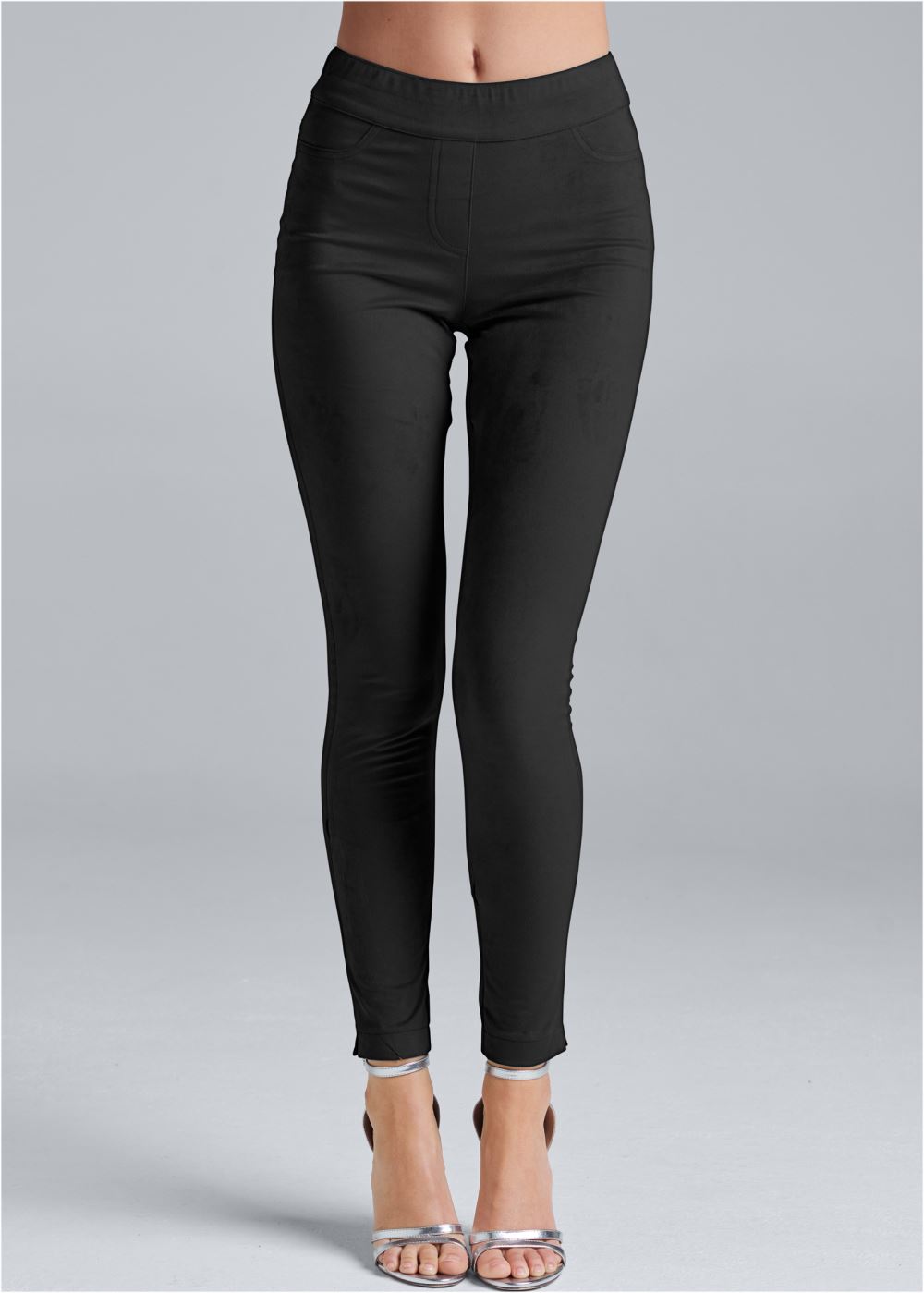 Venus Black Pull-On Faux-Suede Skinny Pants