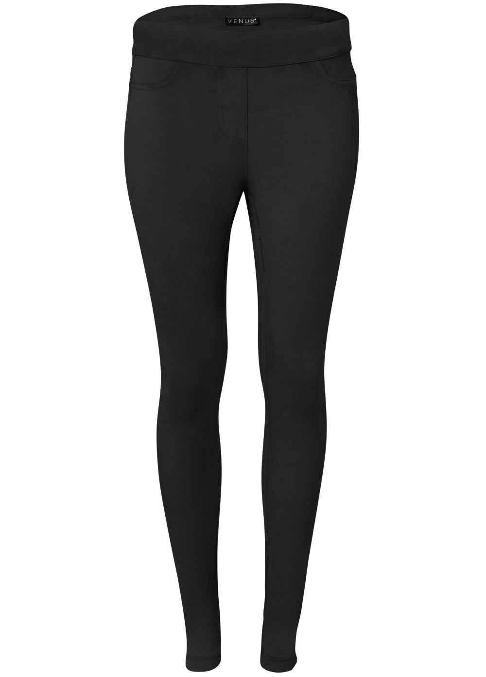 Venus Black Pull-On Faux-Suede Skinny Pants
