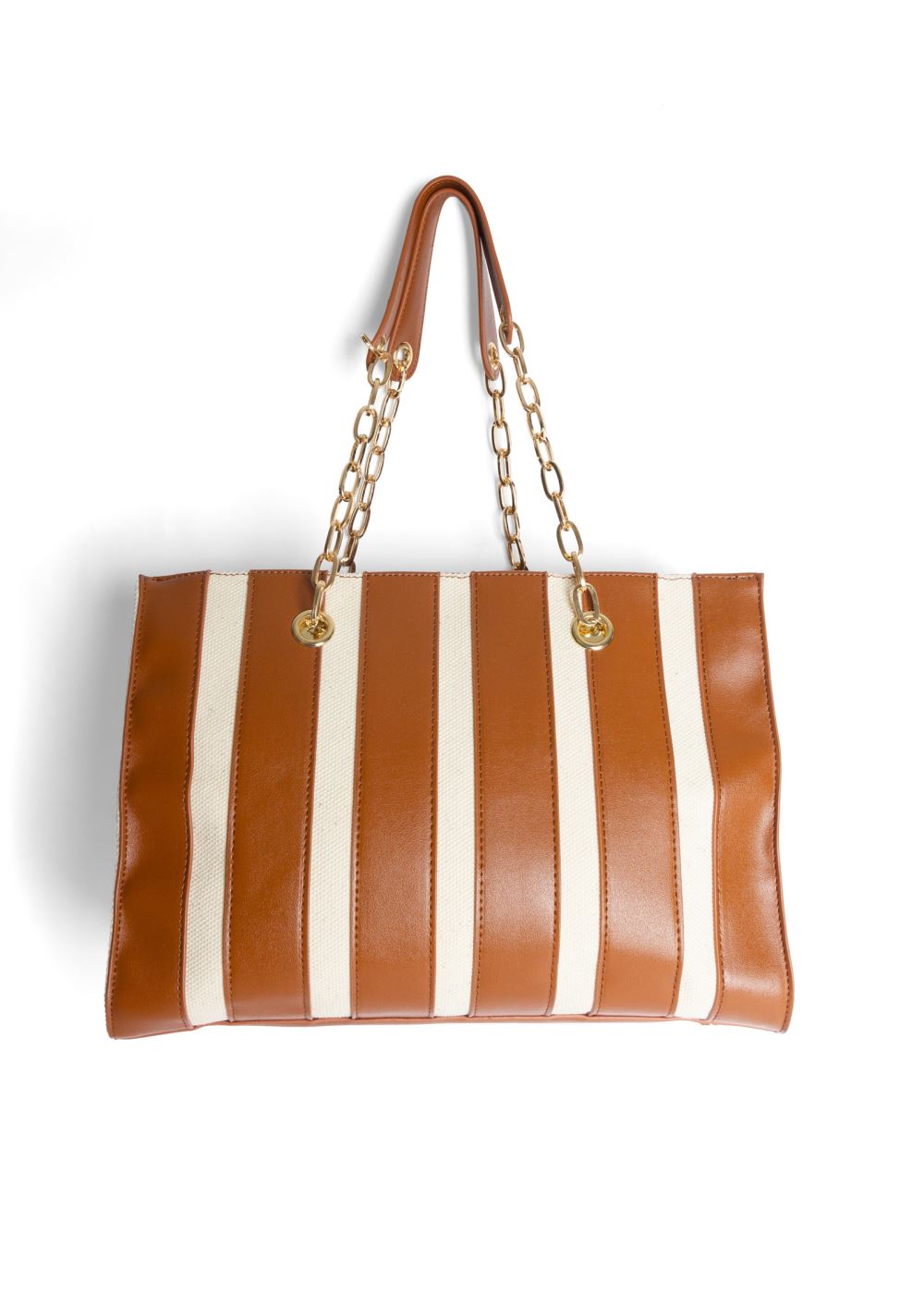 Venus Canvas Striped Tote Bag in Cognac