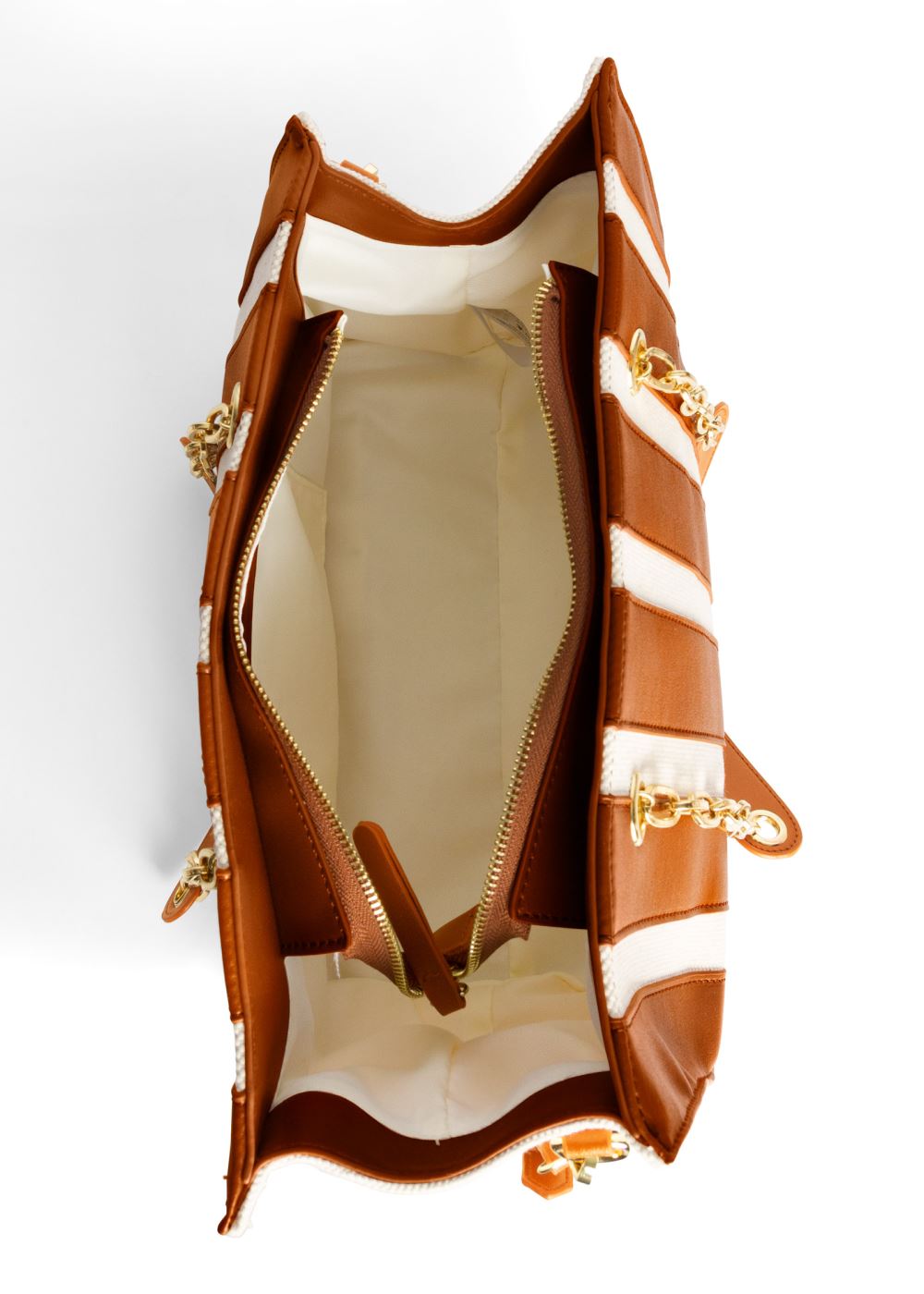 Venus Canvas Striped Tote Bag in Cognac