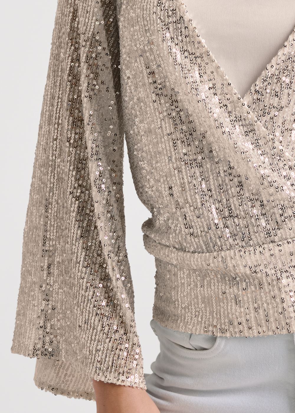 Venus Allover Sequin Surplice Top in Champagne