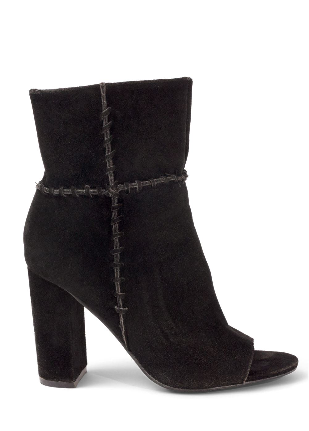 Venus Whipstitch Peep Toe Booties in Black