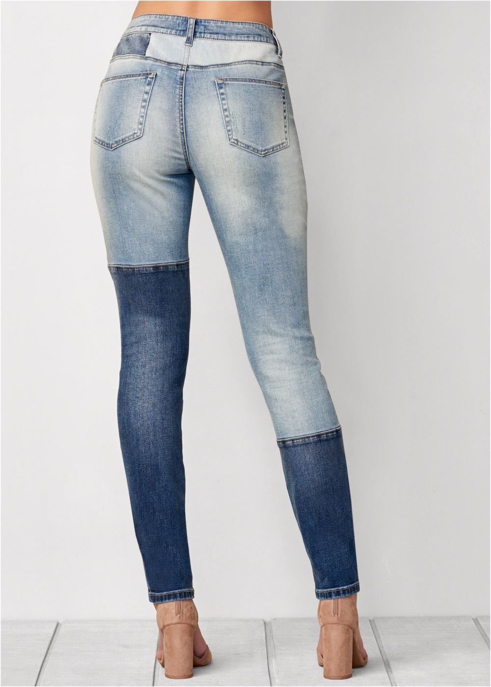 Venus Distressed Patchwork Jeans in Medium Wash