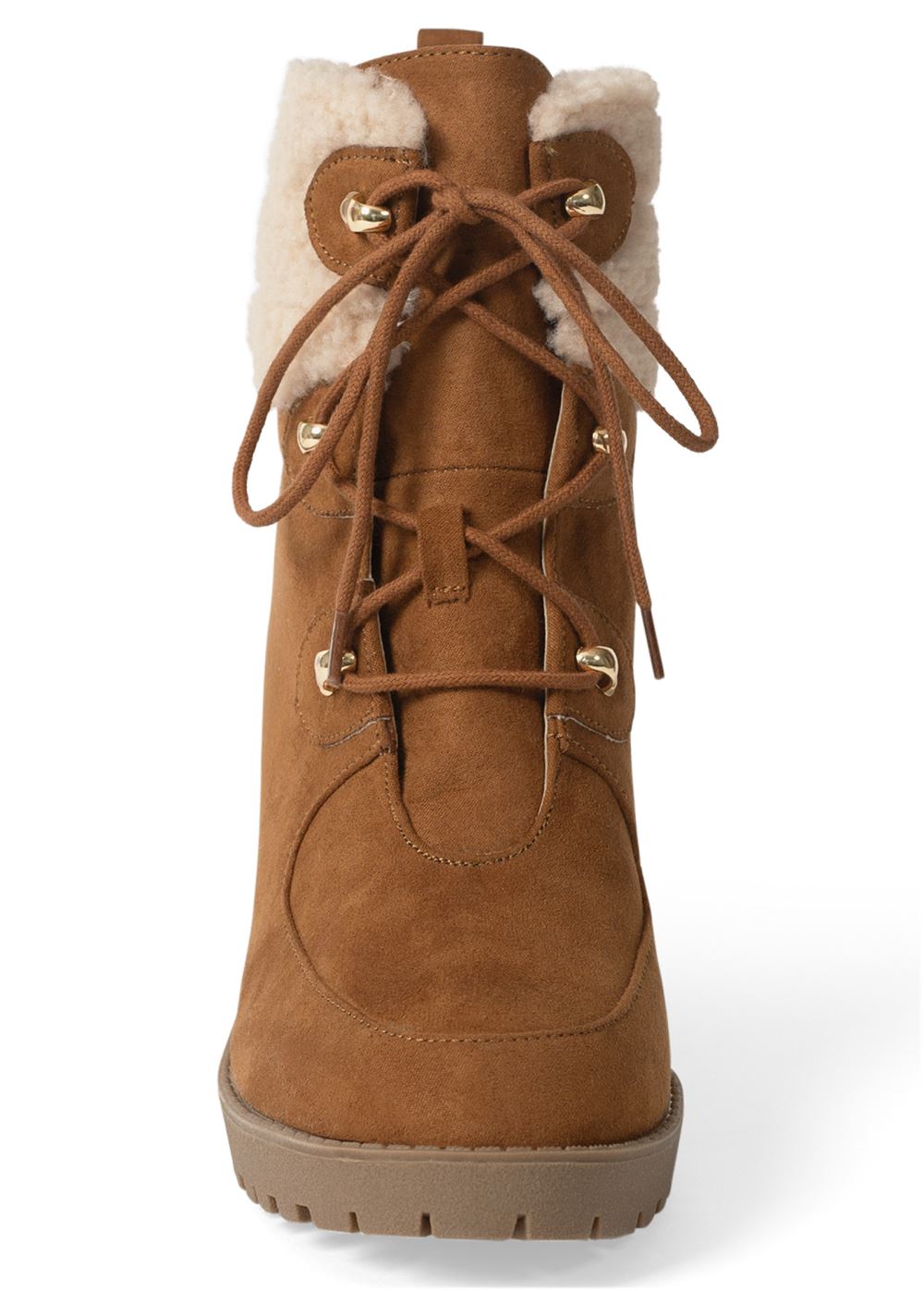 Venus Sherpa Lace-Up Booties in Light Brown