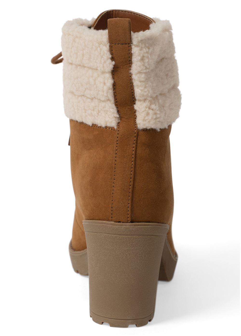 Venus Sherpa Lace-Up Booties in Light Brown