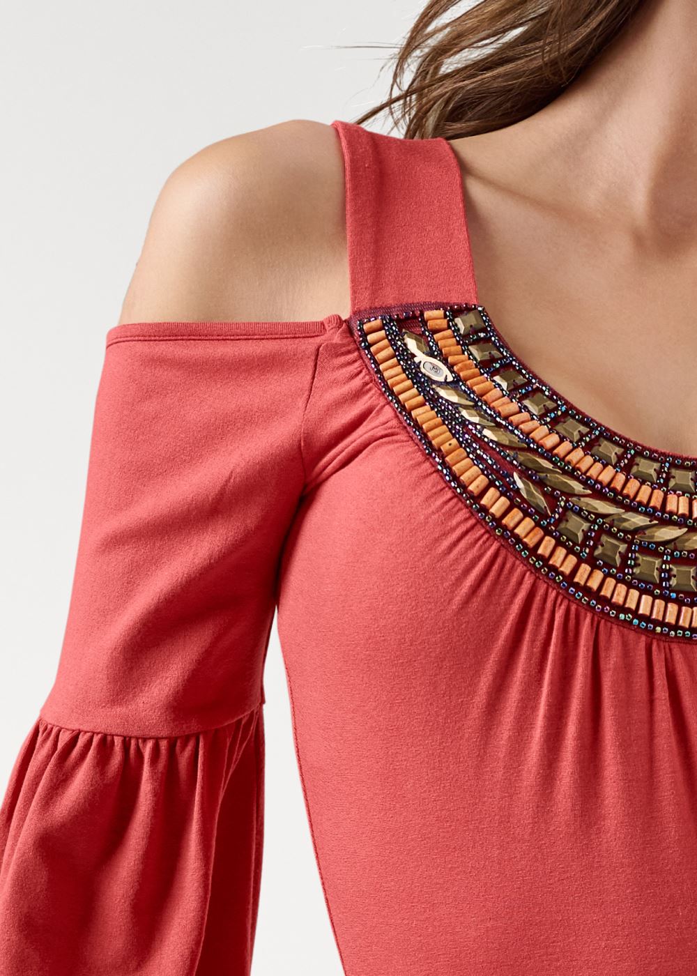 Venus Embellished Neckline Top in Red