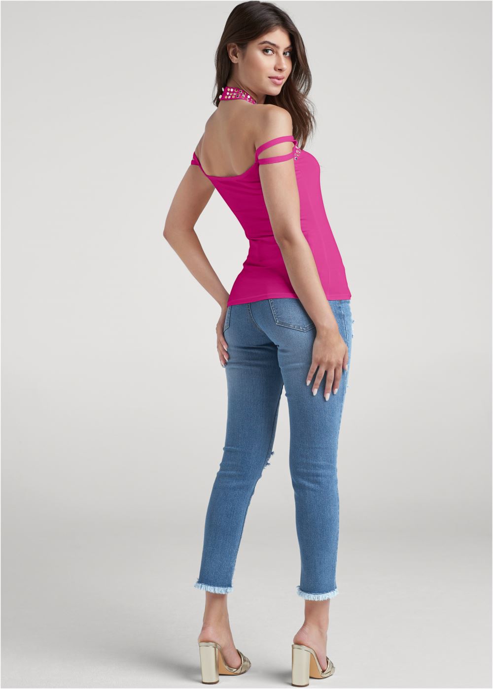 Venus Studded Strappy Top in Fuchsia