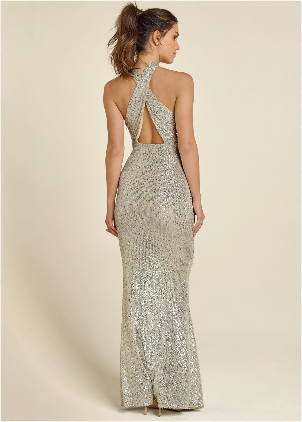 Venus Sequin Keyhole Gown - Champagne