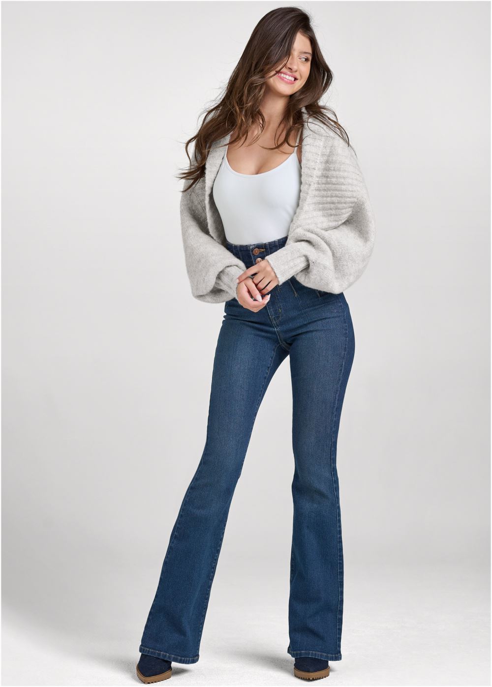 Venus VENUS | Ribbed Knit Shrug in Heather Grey