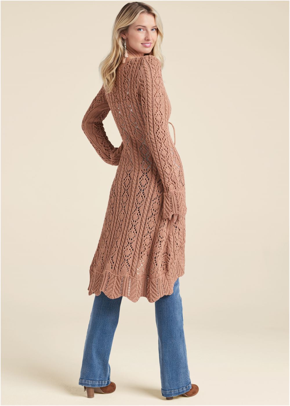 Venus VENUS | Long Crochet Cardigan in Brown