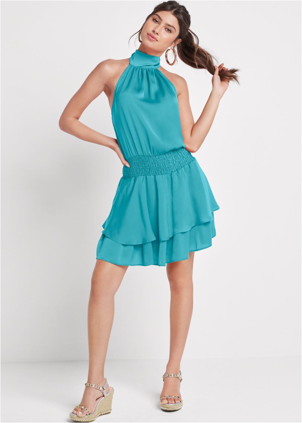 Venus High Neck Mini Dress - Aqua