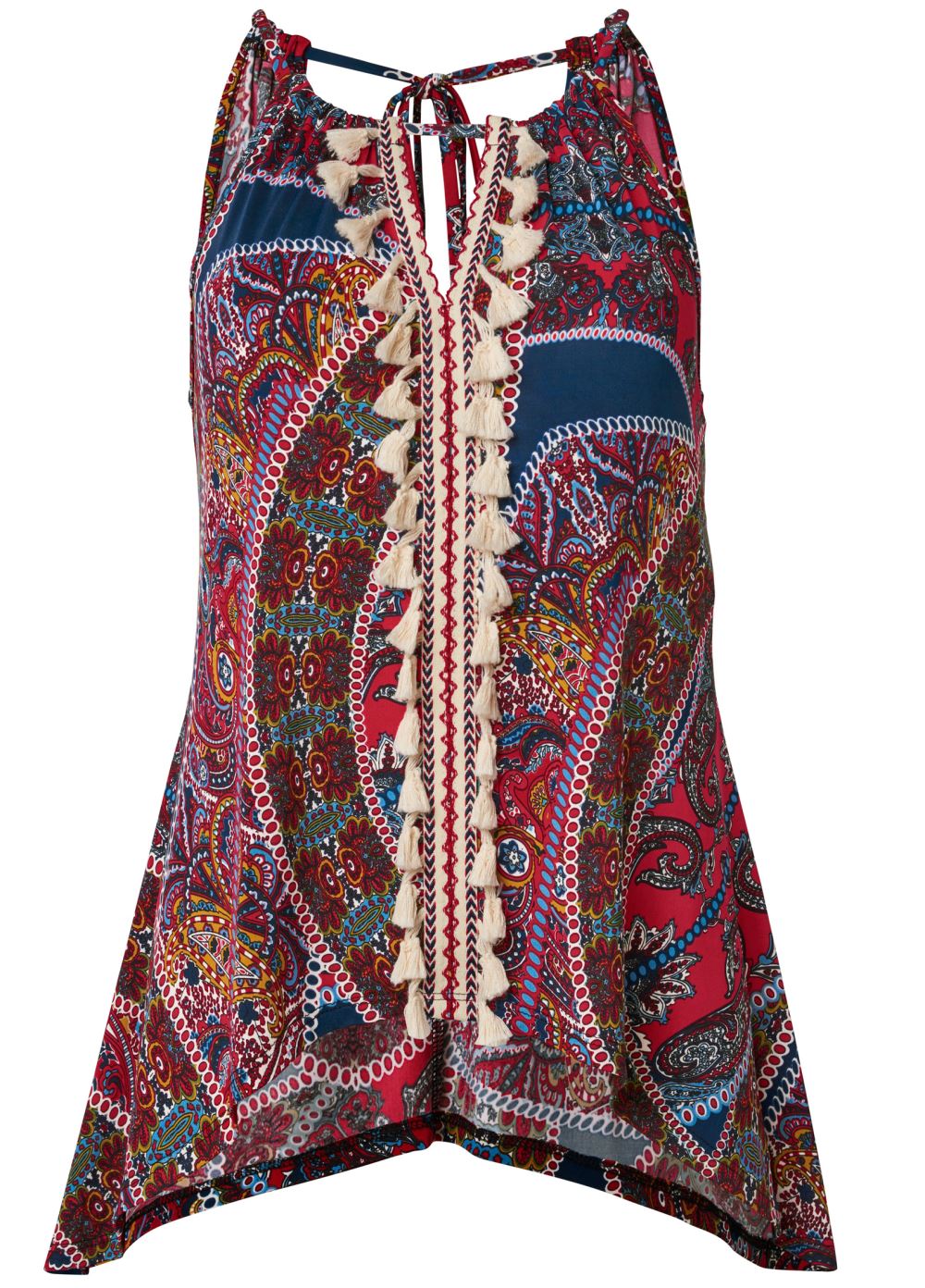 Venus Paisley Print Tassel Top in Red Multi