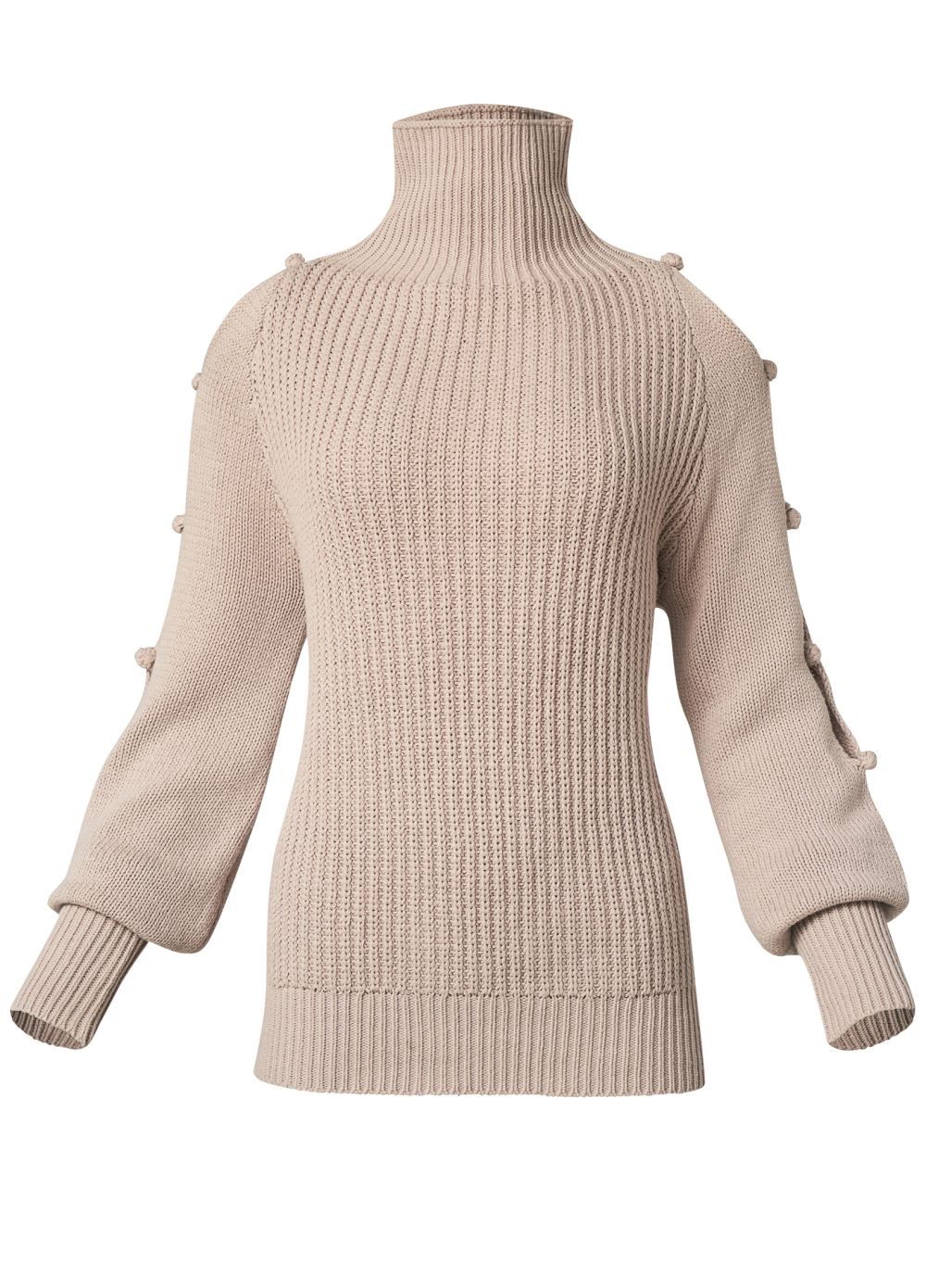 Venus VENUS | Pom-Pom Slit Sleeve Sweater in Taupe