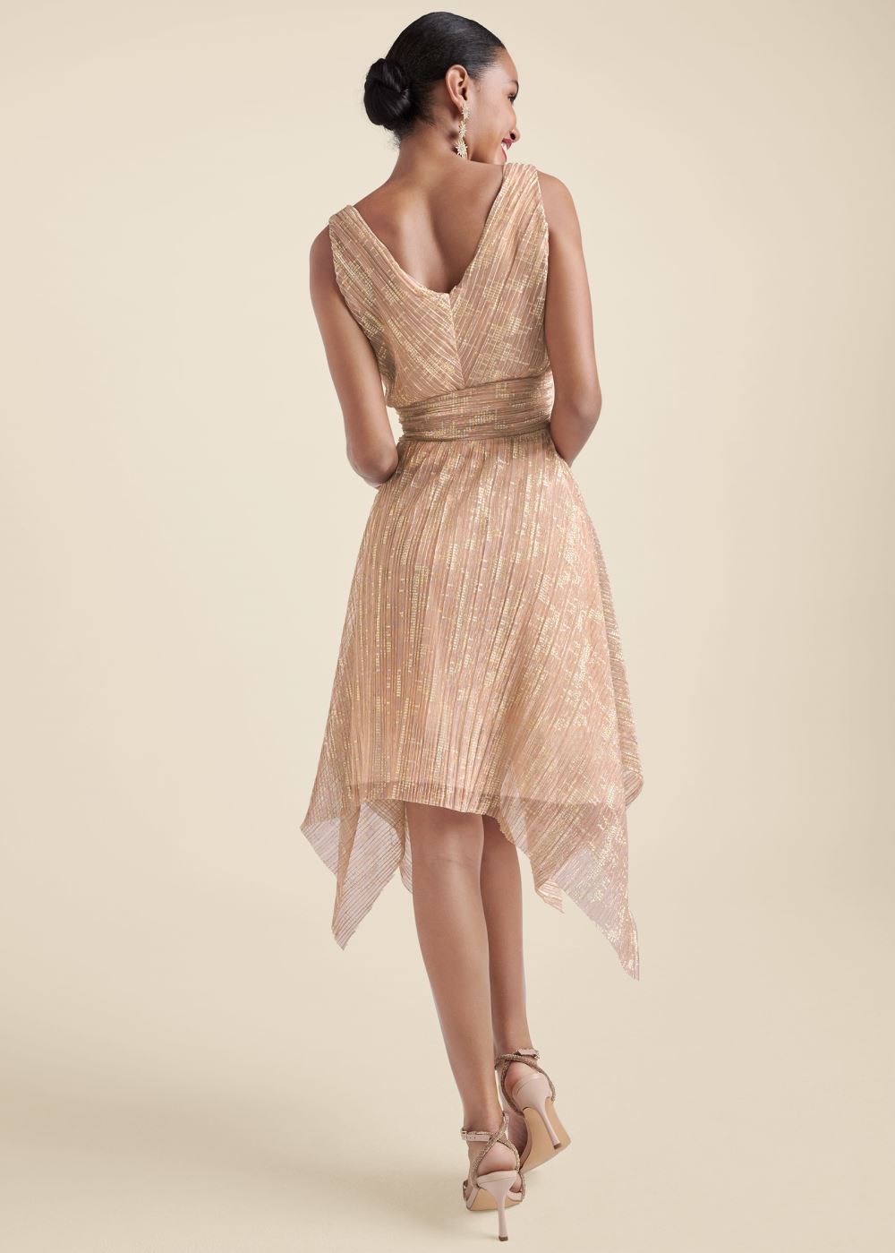 Venus Handkerchief Hem Shimmer Dress - Rose Gold