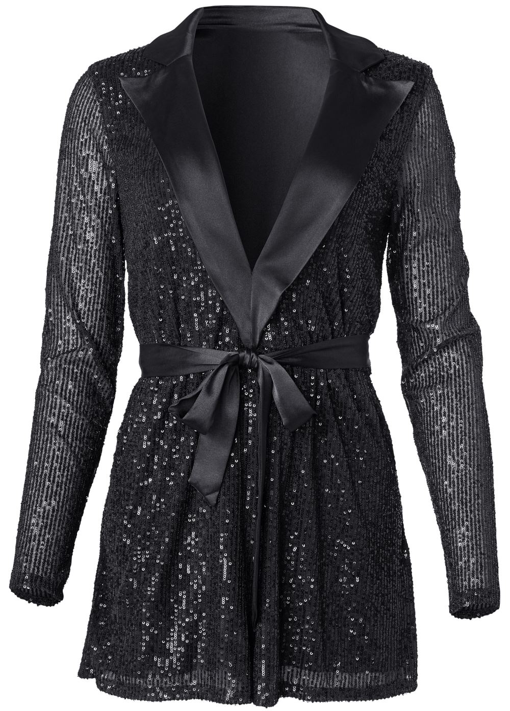 Venus Sequin Tuxedo Romper in Black