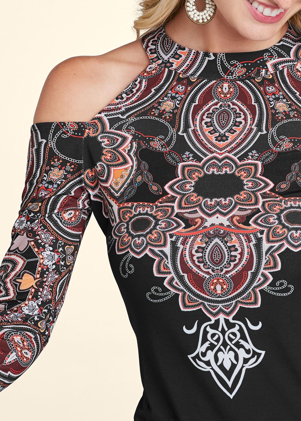 Venus Paisley Cold-Shoulder Top in Black Multi