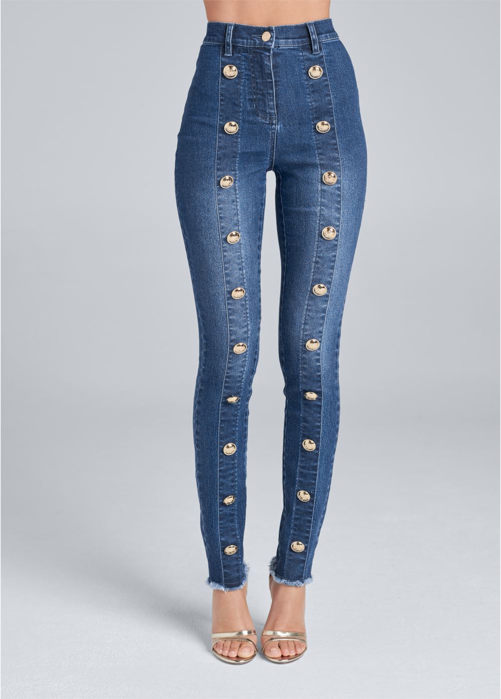 Venus Medium Wash BUTTON DETAIL SKINNY JEANS