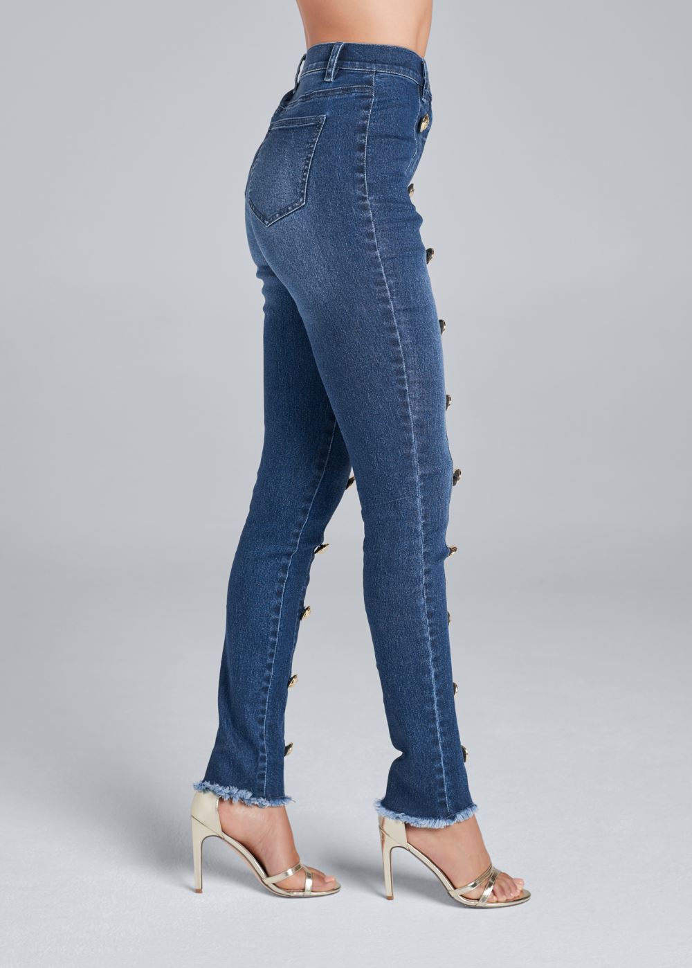 Venus Medium Wash BUTTON DETAIL SKINNY JEANS